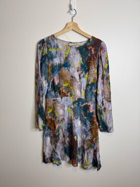 ICHI Abstract Multi-Color Long Sleeve Fit & Flare Dress size 36